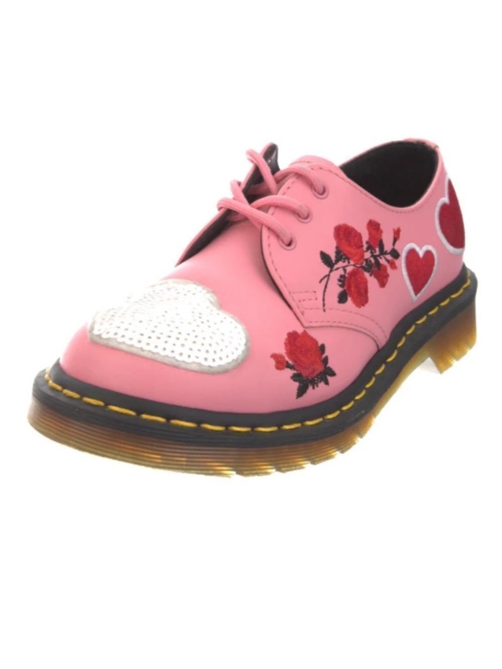 DR MARTENS 1461 Sequin Hearts Pink Leather Lug Sole Loafers 36